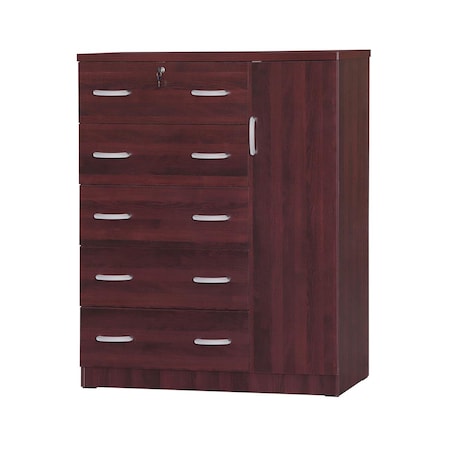 Better Home 56 x 48 x 16 in. JCF Sofie 5 Drawer Wooden Tall Chest Wardrobe, Mahogany 616859964365